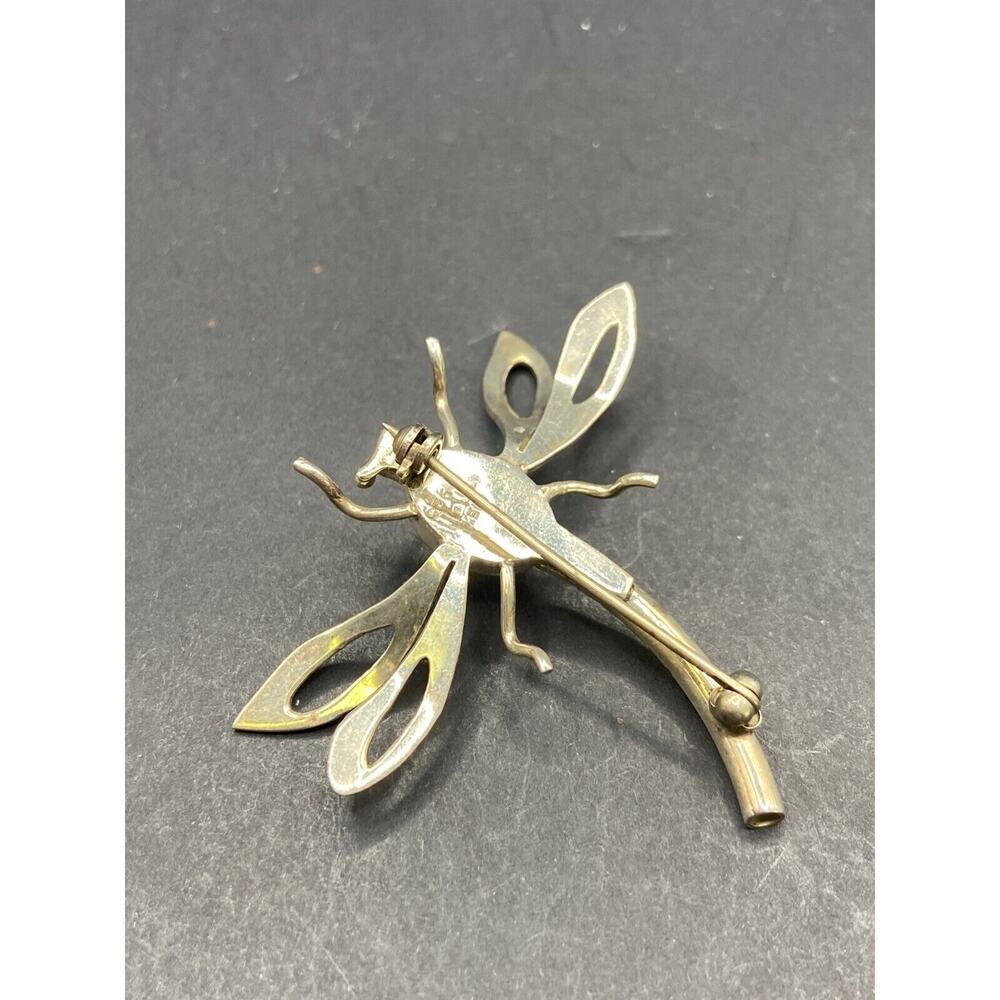 Vintage Taxco Mexico Sterling Silver 925 Black Onyx Dragon Fly Pin Brooch - Picture 8 of 11